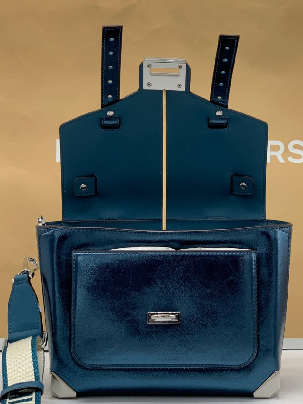 Manhattan Medium Patent Faux Leather Satchel TEAL COLOR - Picture 8 of 13